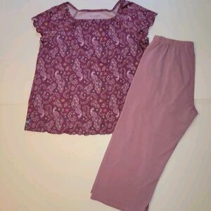 American Girl Purple Peacock Pajamas Floral Paisley Top & Pants L 14 16